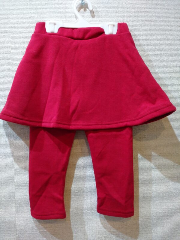 27.【中古】【子供服】スカート付き裏起毛パンツ　90㎝【女児用】